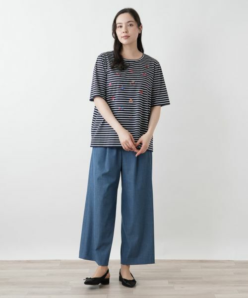 Leilian PLUS HOUSE / レリアンプラスハウス Tシャツ | 刺繍ボーダーカットソー【Leilian WHITE LABEL】 | 詳細1