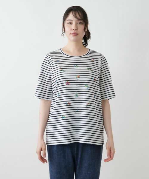 Leilian PLUS HOUSE / レリアンプラスハウス Tシャツ | 刺繍ボーダーカットソー【Leilian WHITE LABEL】 | 詳細12