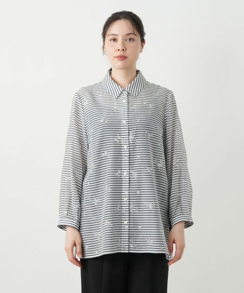 Leilian PLUS HOUSE / レリアンプラスハウス シャツ・ブラウス | 刺繍ボーダーブラウス【Leilian WHITE LABEL】 | 詳細4