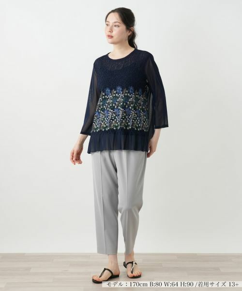 Leilian PLUS HOUSE / レリアンプラスハウス カットソー | 刺繍シアーカットソー【Leilian WHITE LABEL】 | 詳細1