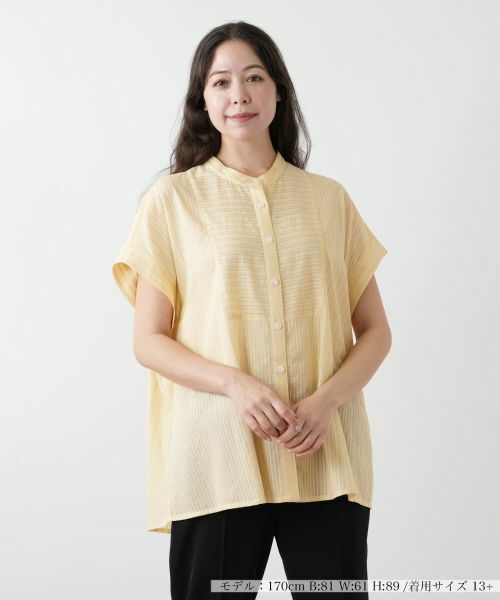 Leilian PLUS HOUSE/レリアンプラスハウス バンドカラーブラウス【Leilian WHITE LABEL】 レモンイエロー 13+ Leilian PLUS HOUSE/レリアンプラスハウス バンドカラーブラウス【Leilian WHITE LABEL】 レモンイエロー 13+