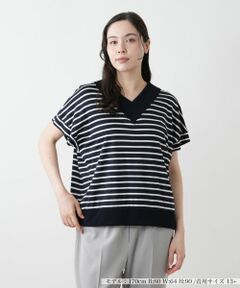 Leilian PLUS HOUSE / レリアンプラスハウス カットソー | ボーダー切替Vネックカットソー【Leilian WHITE LABEL】