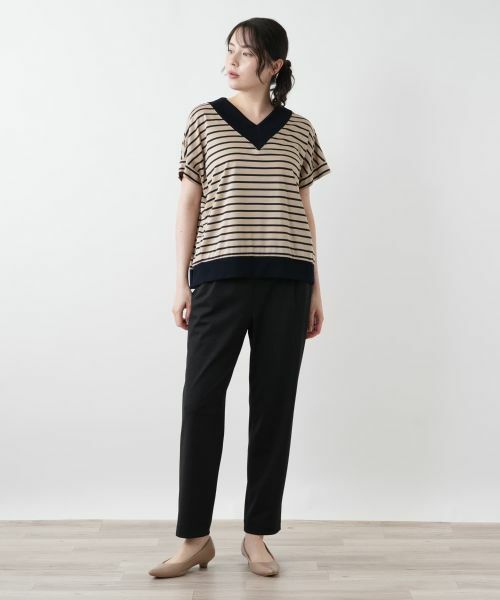 Leilian PLUS HOUSE / レリアンプラスハウス カットソー | ボーダー切替Vネックカットソー【Leilian WHITE LABEL】 | 詳細1