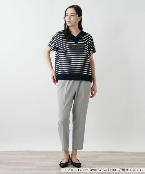 Leilian PLUS HOUSE / レリアンプラスハウス カットソー | ボーダー切替Vネックカットソー【Leilian WHITE LABEL】 | 詳細4