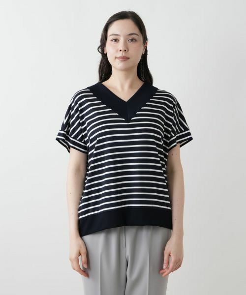 Leilian PLUS HOUSE / レリアンプラスハウス カットソー | ボーダー切替Vネックカットソー【Leilian WHITE LABEL】 | 詳細7