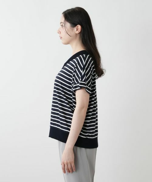 Leilian PLUS HOUSE / レリアンプラスハウス カットソー | ボーダー切替Vネックカットソー【Leilian WHITE LABEL】 | 詳細8