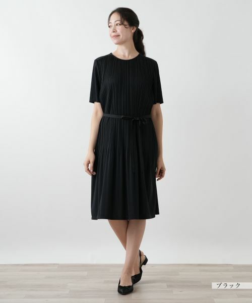 Leilian PLUS HOUSE / レリアンプラスハウス ドレス | ベルト付きプリーツワンピース【Leilian WHITE LABEL】 | 詳細1