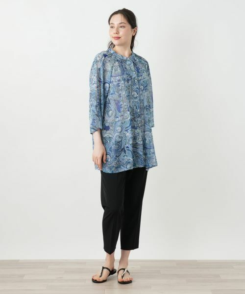 Leilian PLUS HOUSE / レリアンプラスハウス シャツ・ブラウス | ペイズリー柄バンドカラーブラウス【Leilian WHITE LABEL】 | 詳細1