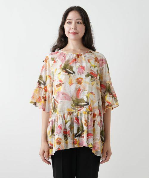 Leilian PLUS HOUSE / レリアンプラスハウス シャツ・ブラウス | プリントペプラムブラウス【Leilian WHITE LABEL】 | 詳細4