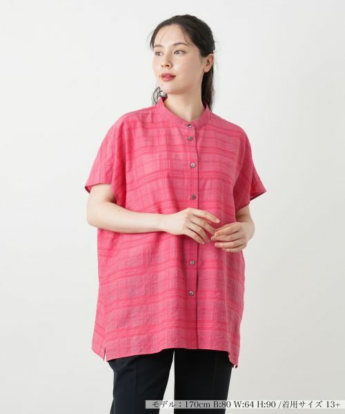 Leilian PLUS HOUSE/レリアンプラスハウス シアーチェックブラウス【Leilian WHITE LABEL】 レッド 13+ Leilian PLUS HOUSE/レリアンプラスハウス シアーチェックブラウス【Leilian WHITE LABEL】 レッド 13+
