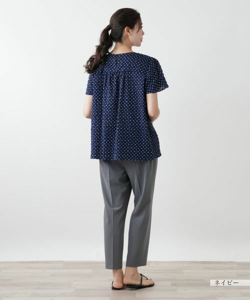 Leilian PLUS HOUSE / レリアンプラスハウス ドットブラウス【Leilian WHITE LABEL】 店舗人気】バンドカラーブラウス【Leilian WHITE LABEL