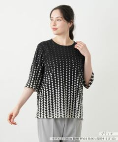 Leilian PLUS HOUSE / レリアンプラスハウス シャツ・ブラウス | 幾何学柄ノーカラーブラウス