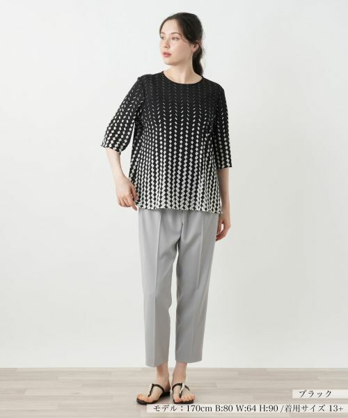 Leilian PLUS HOUSE / レリアンプラスハウス シャツ・ブラウス | 幾何学柄ノーカラーブラウス | 詳細4