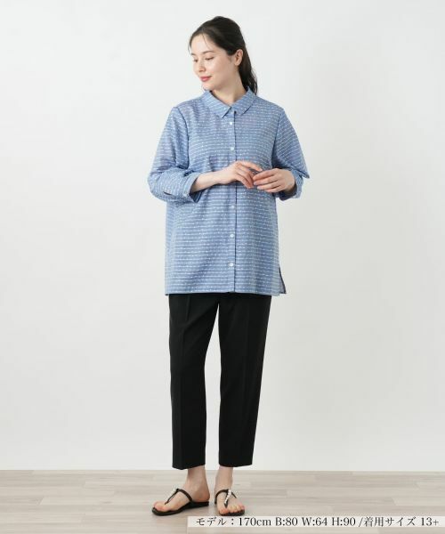 Leilian PLUS HOUSE / レリアンプラスハウス シャツ・ブラウス | 刺繍ボーダーブラウス | 詳細1