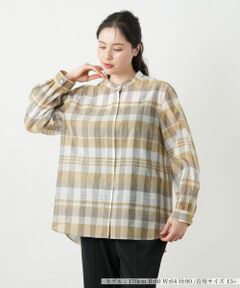 Leilian PLUS HOUSE / レリアンプラスハウス シャツ・ブラウス | チェックバンドカラーブラウス【Leilian WHITE LABEL】