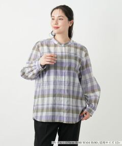 Leilian PLUS HOUSE / レリアンプラスハウス シャツ・ブラウス | チェックバンドカラーブラウス【Leilian WHITE LABEL】