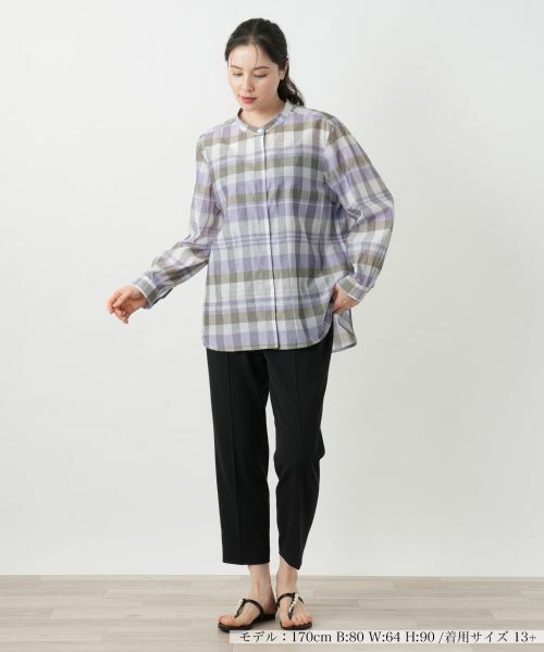 Leilian PLUS HOUSE / レリアンプラスハウス シャツ・ブラウス | チェックバンドカラーブラウス【Leilian WHITE LABEL】 | 詳細1