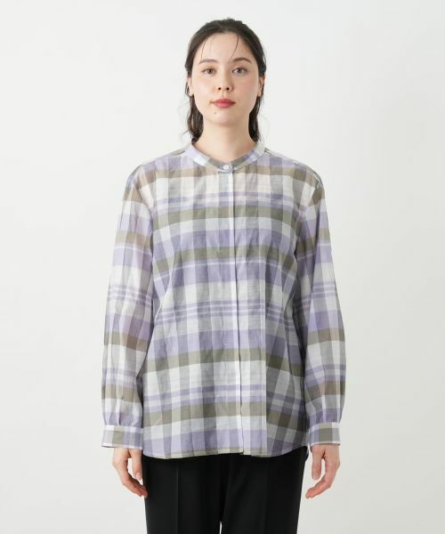 Leilian PLUS HOUSE / レリアンプラスハウス シャツ・ブラウス | チェックバンドカラーブラウス【Leilian WHITE LABEL】 | 詳細4