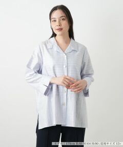 Leilian PLUS HOUSE / レリアンプラスハウス シャツ・ブラウス | ボーダーオープンカラーブラウス【Leilian WHITE LABEL】