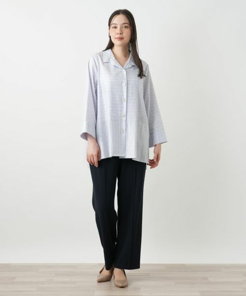 Leilian PLUS HOUSE / レリアンプラスハウス シャツ・ブラウス | ボーダーオープンカラーブラウス【Leilian WHITE LABEL】 | 詳細1