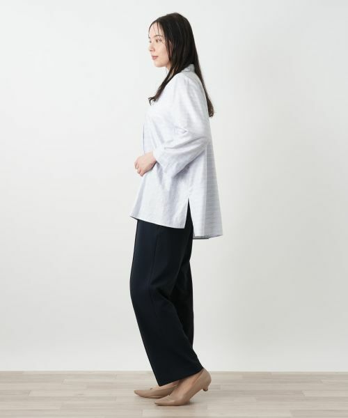 Leilian PLUS HOUSE / レリアンプラスハウス シャツ・ブラウス | ボーダーオープンカラーブラウス【Leilian WHITE LABEL】 | 詳細2