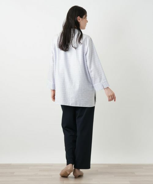 Leilian PLUS HOUSE / レリアンプラスハウス シャツ・ブラウス | ボーダーオープンカラーブラウス【Leilian WHITE LABEL】 | 詳細3