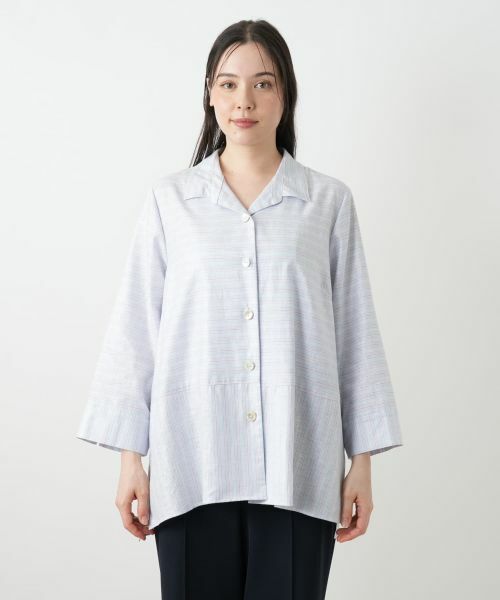 Leilian PLUS HOUSE / レリアンプラスハウス シャツ・ブラウス | ボーダーオープンカラーブラウス【Leilian WHITE LABEL】 | 詳細5