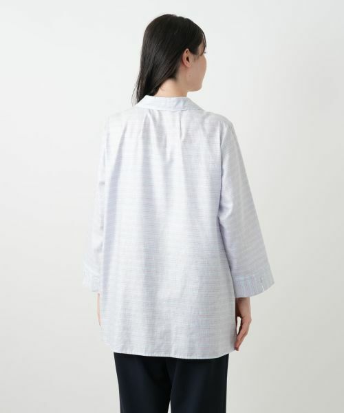 Leilian PLUS HOUSE / レリアンプラスハウス シャツ・ブラウス | ボーダーオープンカラーブラウス【Leilian WHITE LABEL】 | 詳細7
