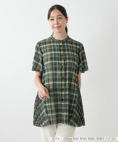 Leilian PLUS HOUSE / レリアンプラスハウス シャツ・ブラウス | プリーツ切替チェックブラウス