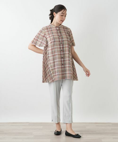 Leilian PLUS HOUSE / レリアンプラスハウス シャツ・ブラウス | プリーツ切替チェックブラウス | 詳細4