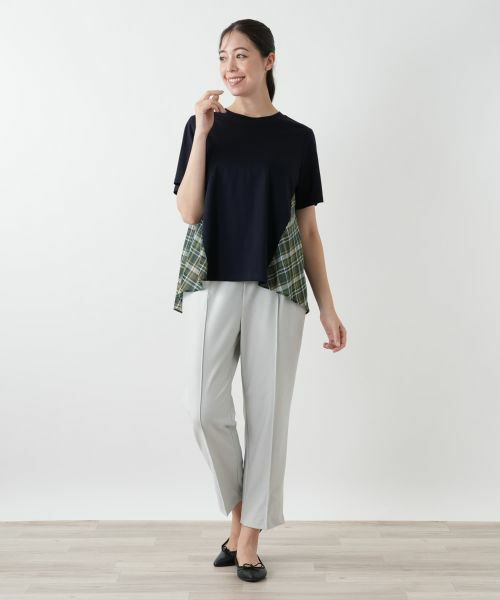 Leilian PLUS HOUSE / レリアンプラスハウス カットソー | チェック切替フレアカットソー | 詳細1