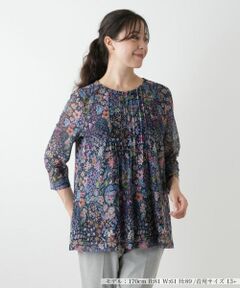 Leilian PLUS HOUSE / レリアンプラスハウス カットソー | プリントピンタックカットソー【BINDA】