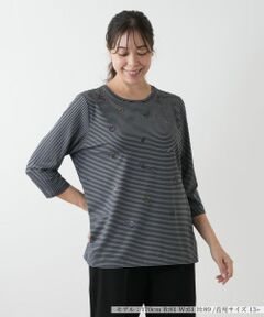 Leilian PLUS HOUSE / レリアンプラスハウス カットソー | 刺繍ボーダーカットソー