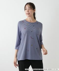 Leilian PLUS HOUSE / レリアンプラスハウス カットソー | 刺繍ボーダーカットソー