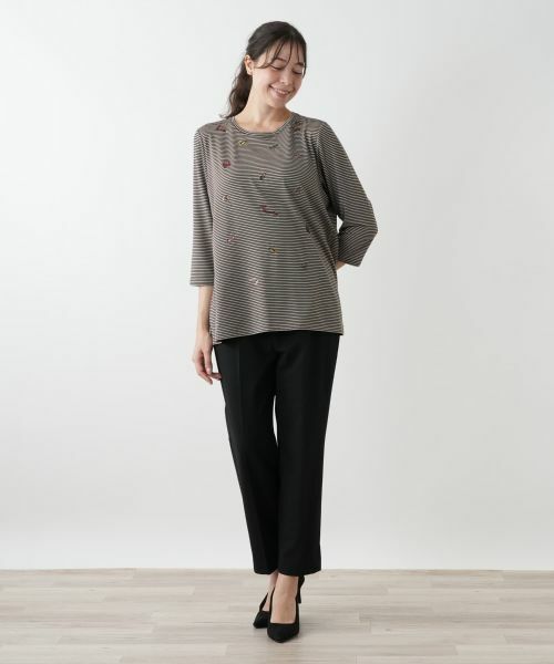 Leilian PLUS HOUSE / レリアンプラスハウス カットソー | 刺繍ボーダーカットソー | 詳細1