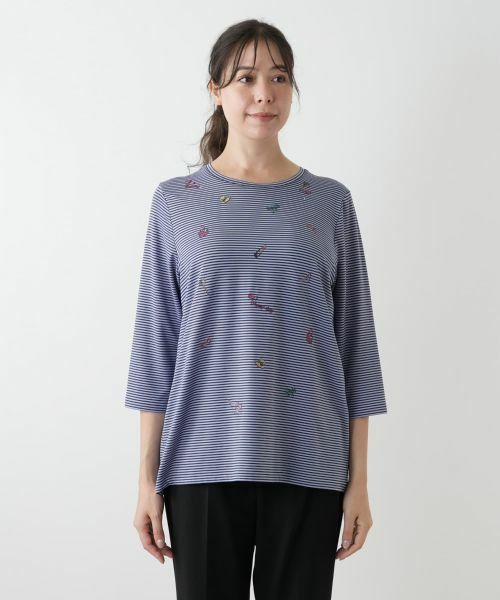 Leilian PLUS HOUSE / レリアンプラスハウス カットソー | 刺繍ボーダーカットソー | 詳細10