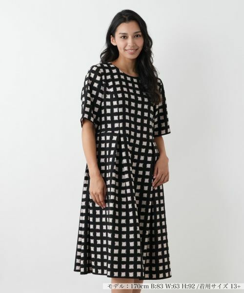 Leilian PLUS HOUSE / レリアンプラスハウス ドレス | 格子柄フレアワンピース(ピンク)