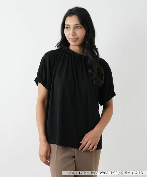 Leilian PLUS HOUSE/レリアンプラスハウス ギャザーブラウス ブラック 17+ Leilian PLUS HOUSE/レリアンプラスハウス ギャザーブラウス ブラック 17+