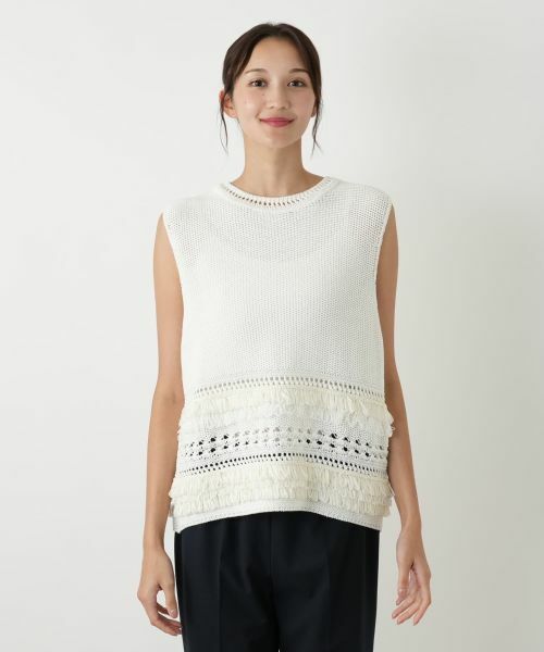 Leilian PLUS HOUSE / レリアンプラスハウス テーラードジャケット | 透かし編みフリンジベスト【Leilian WHITE LABEL】 | 詳細7