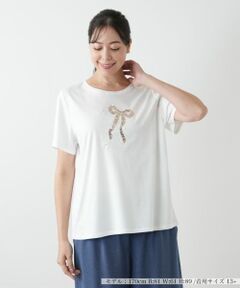Leilian PLUS HOUSE / レリアンプラスハウス Tシャツ | スパンコール刺繍カットソー【Leilian WHITE LABEL】