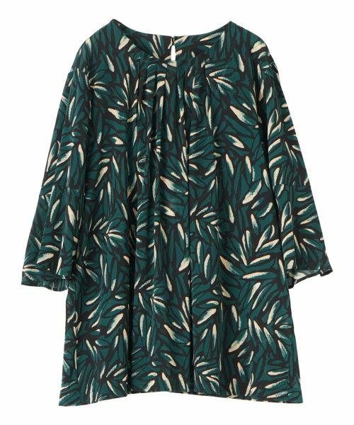 Leilian PLUS HOUSE / レリアンプラスハウス シャツ・ブラウス | プリントタックブラウス【Leilian WHITE LABEL】（カーキ）