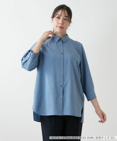 Leilian PLUS HOUSE/レリアンプラスハウス 七分袖ブラウス【Leilian WHITE LABEL】 コバルトブルー 13+