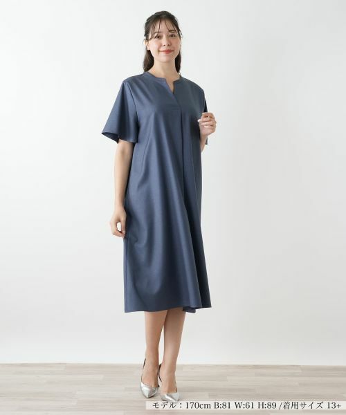 Leilian PLUS HOUSE/レリアンプラスハウス スキッパーフレアワンピース【Leilian WHITE LABEL】 ブルー系 17+ Leilian PLUS HOUSE/レリアンプラスハウス スキッパーフレアワンピース【Leilian WHITE LABEL】 ブルー系 17+