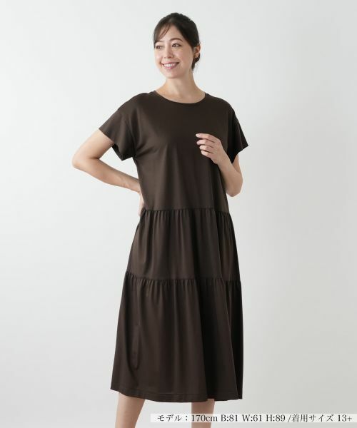 Leilian PLUS HOUSE/レリアンプラスハウス 【店舗人気】ティアードワンピース【プラス企画】 ダークブラウン系 13+ Leilian PLUS HOUSE/レリアンプラスハウス 【店舗人気】ティアードワンピース【プラス企画】 ダークブラウン系 13+