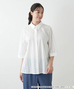 Leilian PLUS HOUSE / レリアンプラスハウス シャツ・ブラウス | カットワーク七分袖ブラウス【Leilian WHITE LABEL】
