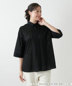 Leilian PLUS HOUSE / レリアンプラスハウス シャツ・ブラウス | カットワーク七分袖ブラウス【Leilian WHITE LABEL】