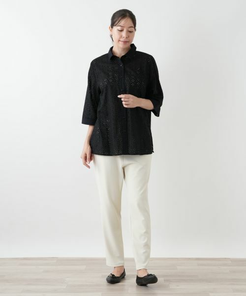 Leilian PLUS HOUSE / レリアンプラスハウス シャツ・ブラウス | カットワーク七分袖ブラウス【Leilian WHITE LABEL】 | 詳細1