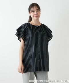 Leilian PLUS HOUSE / レリアンプラスハウス シャツ・ブラウス | 袖ティアードストライプブラウス【プラス企画】