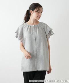 Leilian PLUS HOUSE / レリアンプラスハウス シャツ・ブラウス | 袖ティアードストライプブラウス【プラス企画】