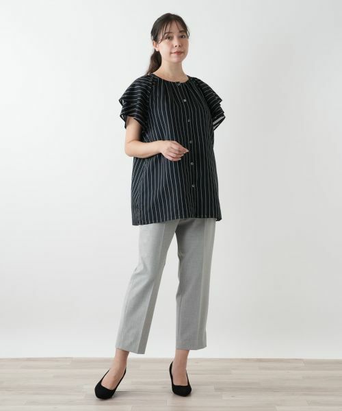 Leilian PLUS HOUSE / レリアンプラスハウス シャツ・ブラウス | 袖ティアードストライプブラウス【プラス企画】 | 詳細1